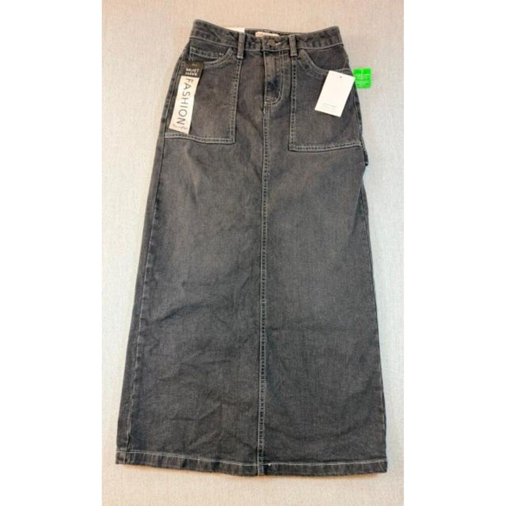 Love Fire Black Denim Cargo Utility Maxi Skirt Women’s Size 1 NWT